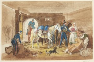 Lovas katonák egy istállóban alkotó: Johann Adam Klein