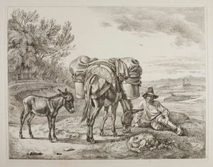 Megpakolt öszvér pihenő hajtóval alkotó: Johann Adam Klein