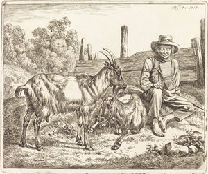 Pásztorfiú két kecskével alkotó: Johann Adam Klein