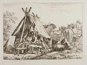 Katonák egy katonai táborban alkotó: Johann Adam Klein