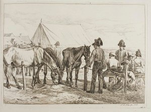 Katonák egy katonai táborban alkotó: Johann Adam Klein