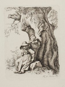 Az 1820-as újévre. Egy gazdálkodó felesége gyermekkel alkotó: Johann Adam Klein