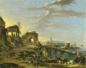 Német: Tengerparti táj ősi romokkal alkotó: Johann Anton Eismann