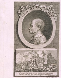 Az író, esszéista és filozófus, Francois Marie Arouet de Voltaire portréja 1694-1778