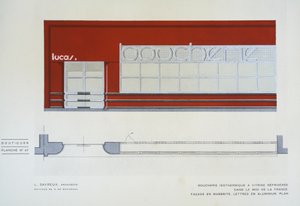 Boucherie Isothermique a Vitrine Refrigeree, L Savreux, Boutiques, Henry Delacroix, Editions S De Bonadona, Párizs, 1920-as évek vége, Pochoir Print
