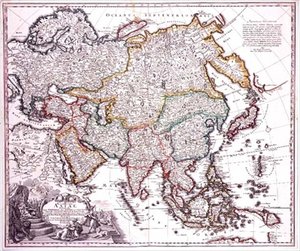Kis-Ázsia, Arábia és Japán, 1725 körül (színes metszet) alkotó: Johann Baptista Homann