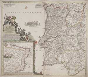 Portugália és Algarve (Portugallia et Algarbiae), 1704 körül (kézzel színezett rézkarc) alkotó: Johann Baptista Homann