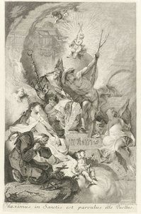 Het Christuskind als Salvator Mundi met verscheidene heiligen en paus Clemens XIII A szentek közül a legnagyobb az a kisfiú (cím a tárgyon) alkotó: Johann Beheim