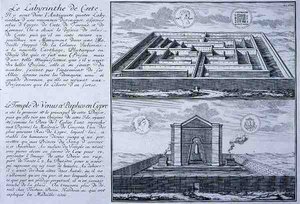 A krétai labirintus és a ciprusi Paphos Vénusz temploma, mindkettő az „Entwurf einer historischen Architektur” ókori római érméin található tervekből származik