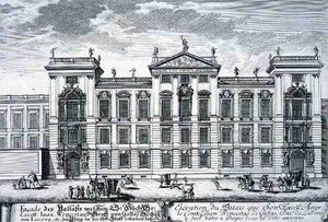 Gróf János Vencel palotája, Prágában, a „Történelmi építészet tervrajza” című művéből, Johann Adam Delsenbach (1687-1765) metszetében, 1721 (metszet) alkotó: Johann Bernhard (after) Fischer von Erlach