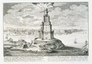Az alexandriai Pharos, 9. tábla a „Történelmi építészet terve”-ből, Johann Adam Delsenbach (1687-1765) metszet, 1721 (metszet) alkotó: Johann Bernhard (after) Fischer von Erlach