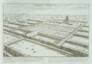 Panorámás kilátás a királyi palotára és a babiloni függőkertekre, az "Entwurf einer historischen Architektur"-ból, 1721