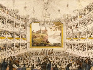 Ausztria, Bécs, a Theater an der Wien (Bécsi Színház) belseje, J.C. Schoeller akvarellnyomata alkotó: Johann Christian (after) Schoeller
