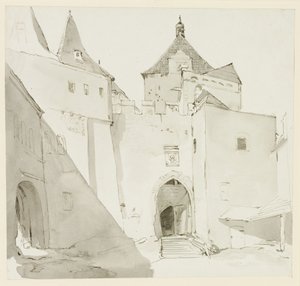 Régi városkapu és szomszédos épületek alkotó: Johann Christian Reinhart