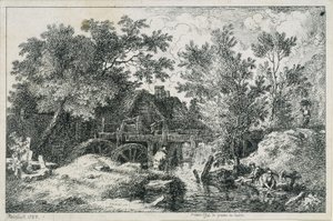 Táj vízimalommal (első kísérlet rézmetszetre) alkotó: Johann Christian Reinhart