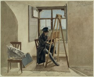Johann Adam Klein festő a festőállványnál, műtermében, a bécsi Chotek gróf palotájában alkotó: Johann Christoph Erhard