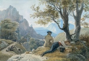 Pihenő művészek a hegyekben. 1819