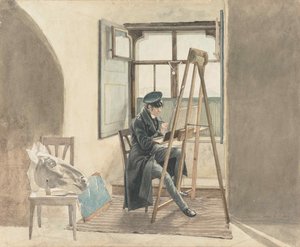 Johann Adam Klein festő 1792-1875, festőállványa előtt, 1818.