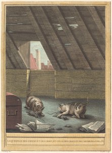 A macskák és kutyák veszekedése, valamint a macskák és egerek veszekedése alkotó: Johann Christoph Teucher after Jean Baptiste Oudry