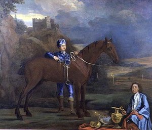 Versenyló és zsoké portréja, 1690 körül (olaj, vászon) alkotó: Johann Closterman