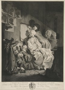 A festészet eredete, avagy divatos portrék; kocsma. 1767