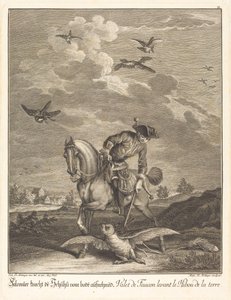 Falconeer felemel egy baglyot a földről alkotó: Johann Elias Ridinger