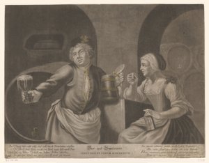 Férfi és nő iszik sört és pálinkát Bier und Brandewein / Cerevisia et vinum sublimatum