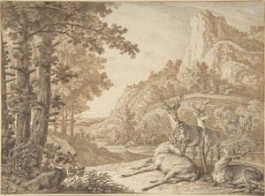 Szarvasok tájban alkotó: Johann Elias Ridinger
