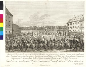II. Leopold császár koronázása magyar királlyá Pozsonyban, 1790. november 15-én (rézmetszet)