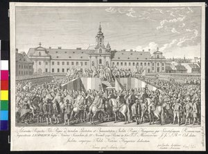 II. Leopold császár koronázása magyar királlyá Pozsonyban, 1790. november 15-én (rézmetszet)