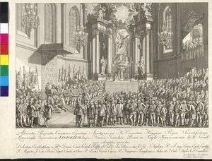 II. Leopold császár koronázása magyar királlyá Pozsonyban, 1790. november 15-én (rézmetszet)