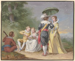 Zenélő társaság az erdő szélén alkotó: Johann Friedrich August Tischbein