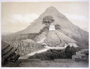 Festői kilátás a Palenque-i Kereszt templománál, 20-as tábla az „Ancient Monuments of Mexico”-ból, Hubert Clerget (1818-99) metszet, 1866 (litho) alkotó: Johann Friedrich Maximilian von (after) Waldeck