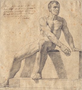 Férfi meztelenül ül egy talapzaton alkotó: Johann Friedrich Overbeck