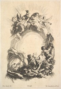 Vulkán kovácsai, a Cartouches könyvéből, 18. század közepe. alkotó: Johann Georg Hertel