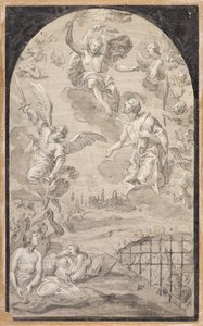 Saint interceding with Christ not to hurl the thunderbolt on the city of Augsburg alkotó: Johann Georg Melchior (1625-1705) Schmittner