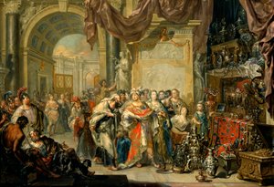 ""Cresus (596-546 avant JC) montre ses tresors a Solon (640-558 av. JC)" - Croesus és Solon - Olaj, réz, Johann Georg Platzer (1704-1761) - Állami Művészeti Galéria, Drezda alkotó: Johann Georg Platzer