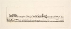 Kilátás egy óvárosra, templommal és magas oromzatú házakkal.n.d. alkotó: Johann Gottfried Schadow