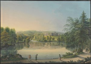 A Kassel melletti Wilhelmshöhe kastély, 1820 körül. alkotó: Johann Heinrich Bleuler