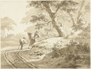 Táj egy nővel és egy fiúval az országúton alkotó: Johann Heinrich Keller (II) (possibly)