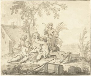 Allegorikus ábrázolás gyermekekkel és a mezőgazdaság attribútumaival alkotó: Johann Heinrich Keller (II)