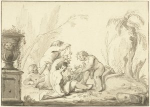 Gyermekek allegorikus ábrázolása virágkosárral alkotó: Johann Heinrich Keller (II)