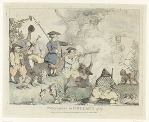 A próba Próba Hollandiában 1787 (cím a tárgyon) Négy angol rajzfilm a Patriotsról 1787-ben (sorozat címe) alkotó: Johann Heinrich Ramberg