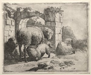 Birkák egy boltív romjai közelében alkotó: Johann Heinrich Roos