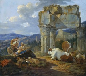 Pásztorcsalád Vespasianus templomának romjainál alkotó: Johann Heinrich Roos