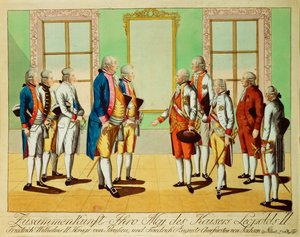II. Leopold császár találkozója III. Friedrich-Wilhelm porosz királlyal és Friedrich August szász választófejedelemmel a pilnitzi kastélyban... (metszet) alkotó: Johann Hieronymus Loeschenkohl