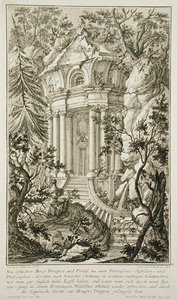 Templom egy kertben, metszet: Jacob Andreas Fridrich (1714-79) (metszet) alkotó: Johann Jacob (after) Schubler