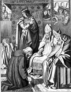 Jámbor Lajos vezeklést végez Attignyben 822-ben Illusztráció a Geschichte des deutschen Volkes-ből, E. Duller, 1840