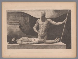 Krisztus a szarkofágban angyallal Der Triumph der Finsternis (cím a tárgyon) Hét misztikus ábrázolás (sorozat címe) alkotó: Johann Jakob Weber