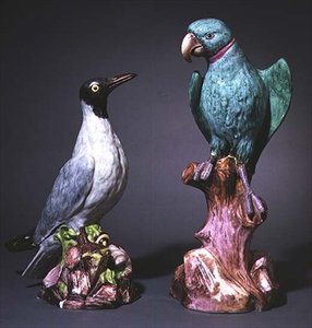 Augustus Rex Meissen csér és papagáj figurái (porcelán)